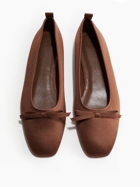 H&M Brown Square-Toe Bow Ballet Flats